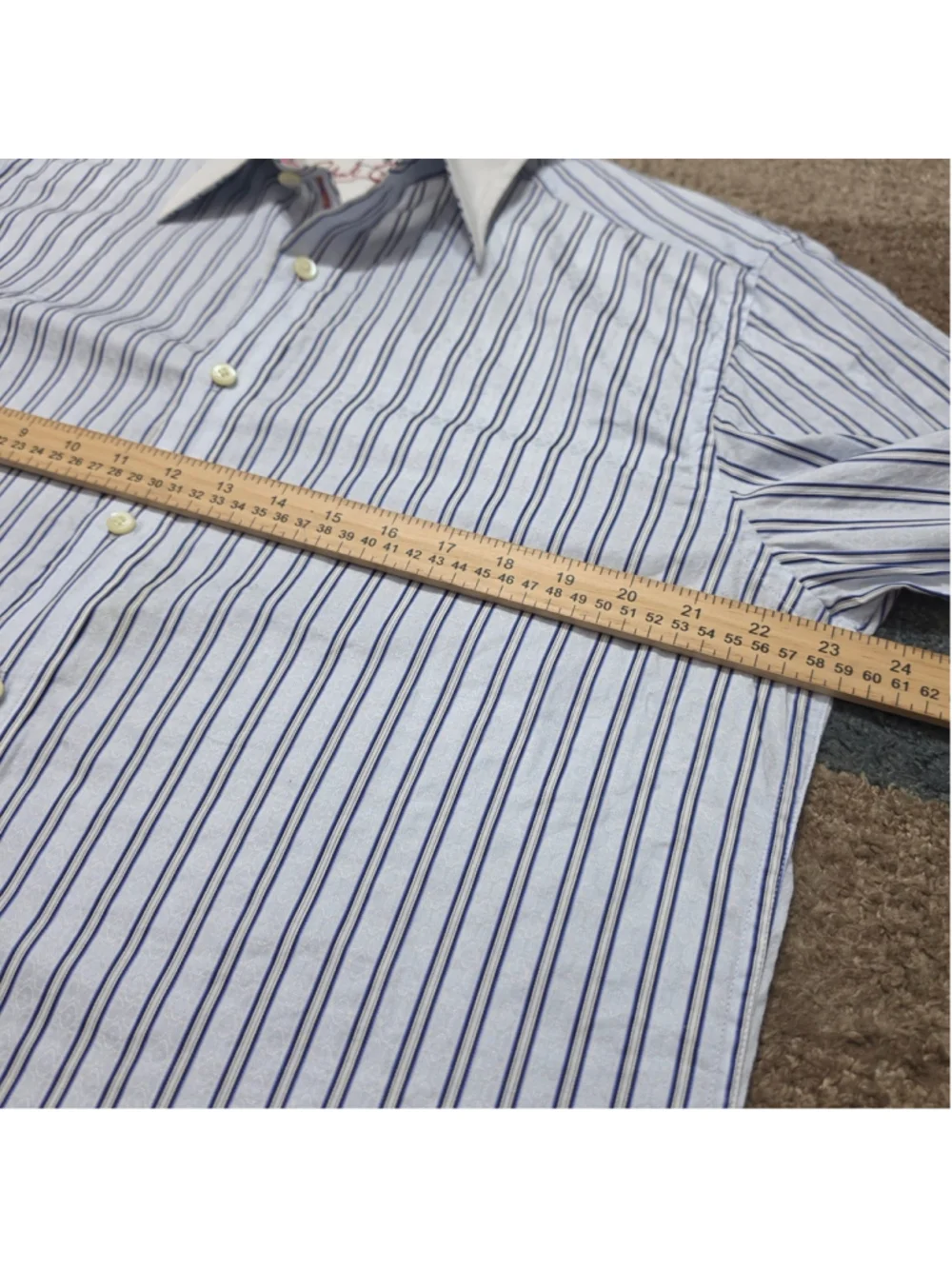 Robert Graham Striped Button Up Shirt Men’s Large Paisley Flip Cuff Blue Money
